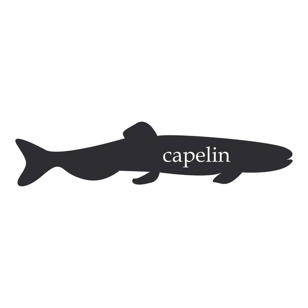 Capelin Fisch schwarze Silhouette auf weißem Hintergrund - Vektor, Bild