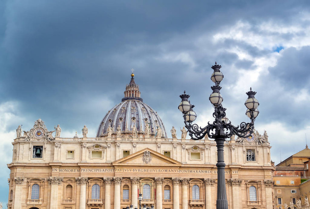 Vatican City - May 30, 2019 - St. Peter's Basilica and St. Peter's Square located in Vatican City near Rome, Italy. - Fotó, kép
