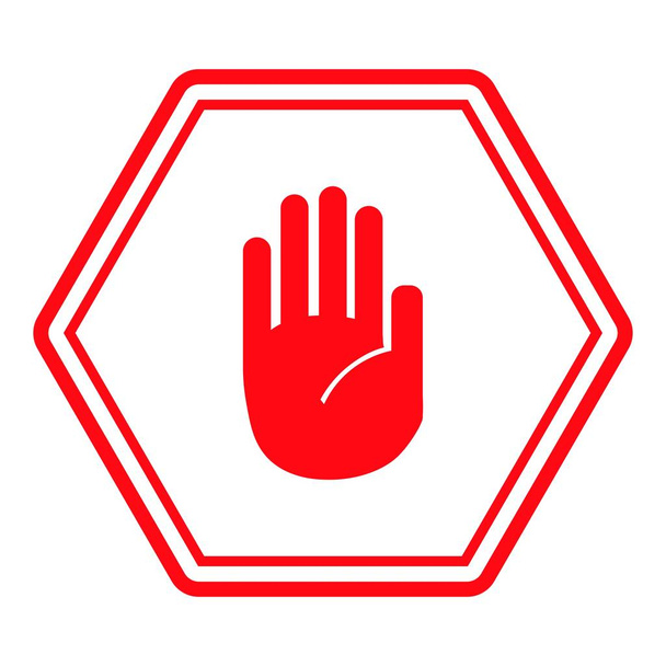 Znak stopu, biały kolor dłoni na czerwonym znaku drogowym miasta - Wektor, obraz