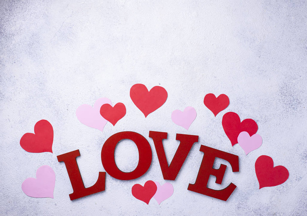 Valentines Day background with letters LOVE - Φωτογραφία, εικόνα
