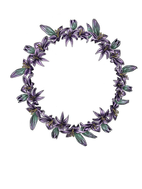 green wreath with flowers isolated on white - Fotó, kép