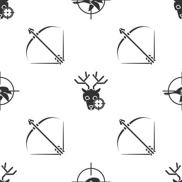 Set Hunt on duck with crosshairs, Hunt on deer with crosshairs and Bow and arrow in quiver on seamless pattern. Vetor
 - Vetor, Imagem