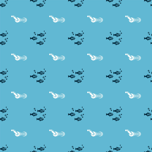 Set Fish and Spinning reel for fishing on seamless pattern. Vector - Vector, Image