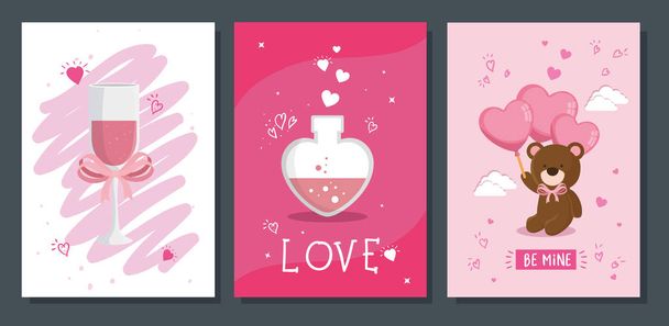 conjunto de ícones para o dia de São Valentim com decoração
 - Vetor, Imagem