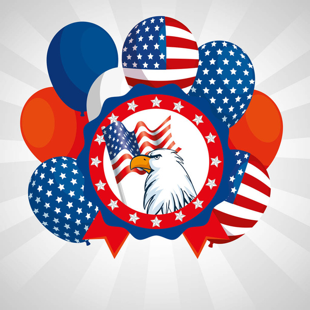 Adelaar en ballonnen van de VS gelukkige presidenten dag vector ontwerp - Vector, afbeelding