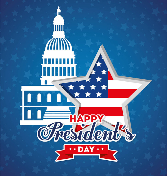 Star and capitol of usa happy presidents day vector design - Vector, Image