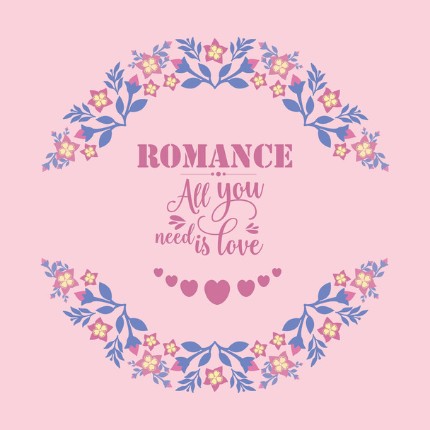 Template design for romance card, with cute style of leaf and floral frame. Vector - Vektor, Bild