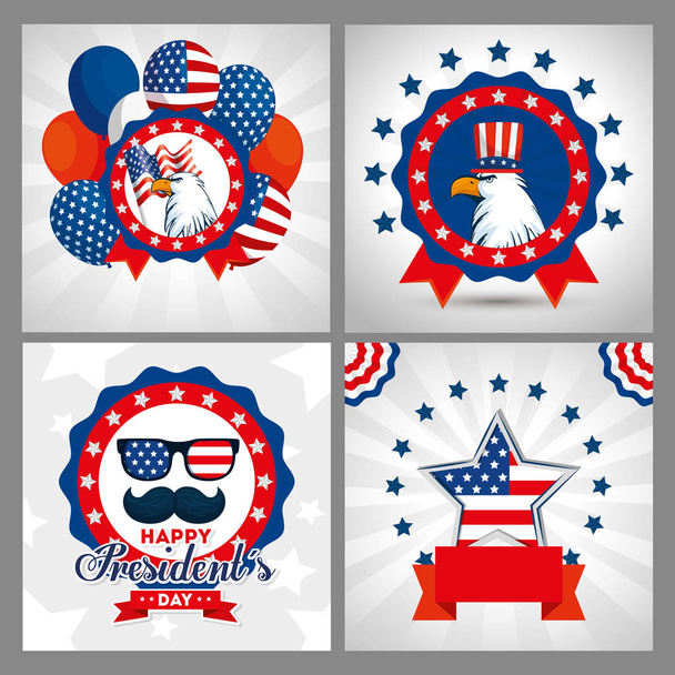 Gafas de águila bigote y estrella de EE.UU. feliz presidente día vector de diseño
 - Vector, Imagen