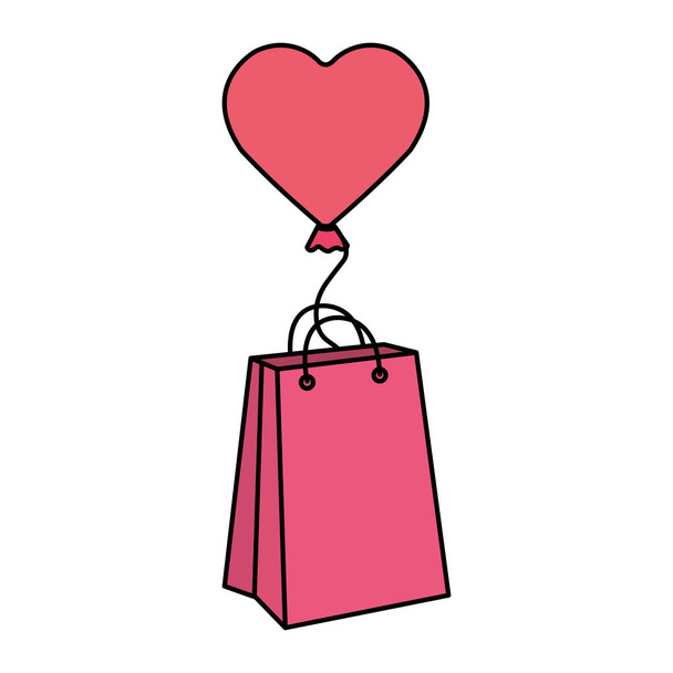 balloon helium in heart shape with bag shopping - Vector, afbeelding