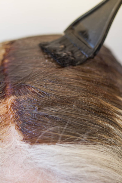 coloração cabelos grisalhos em um tom marrom close-up
 - Foto, Imagem
