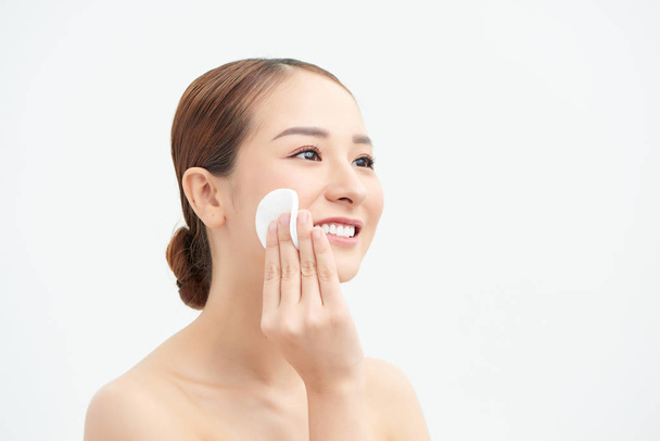 Beauty portrait woman skin care health black mask white background close up Sponge tips - Foto, Imagen