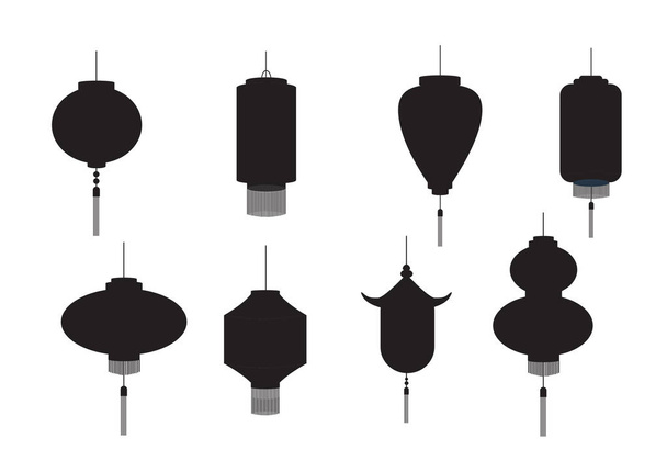 Ensemble de lanternes chinoises suspendues silhouette isolées sur fond blanc, Illustration vectorielle
. - Vecteur, image