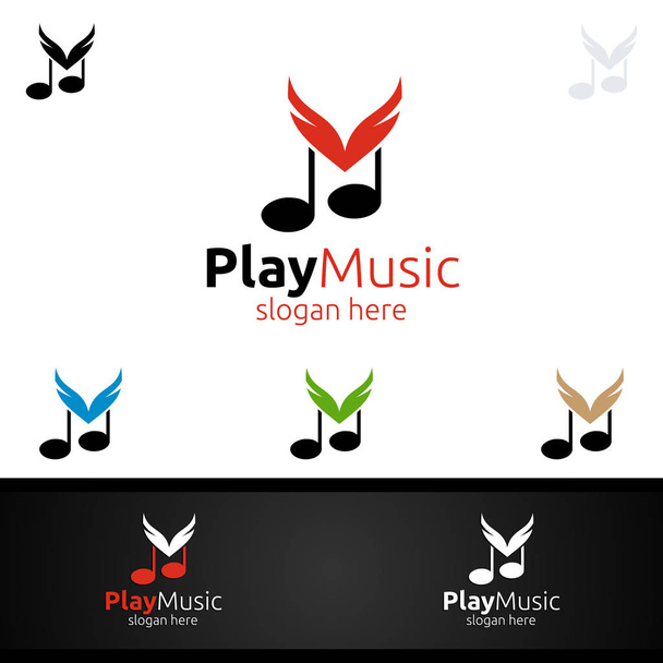 Music Logo with Note and Wing Concept - Vector, Image
