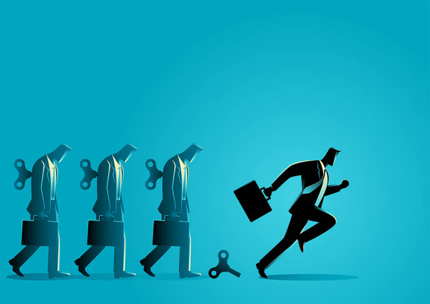 Businessman running after his winder released - Vector, Image