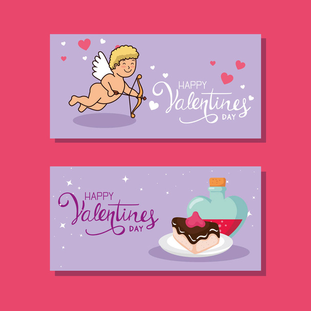 set of happy valentines day cards with decoration - Vector, Image