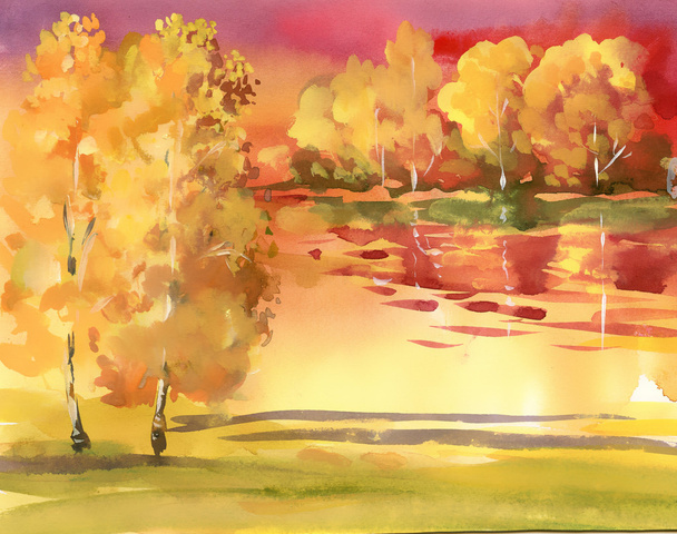Acuarela colección paisaje otoño
 - Foto, imagen
