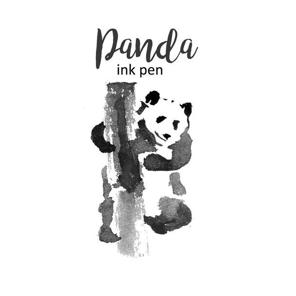 Panda ink pen hand drawn chinese drawing for logo vector illustration. - Wektor, obraz