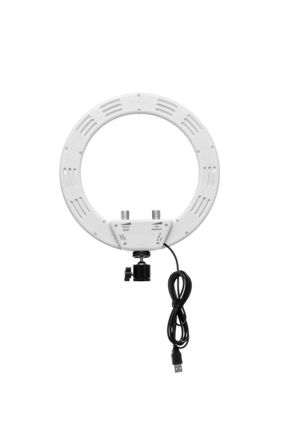 Крупним планом кругла неонова світлодіодна лампа ізольовано білий фон. Поп
 - Фото, зображення
