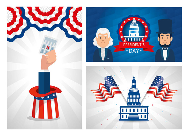Mannen avatars cartoons van usa gelukkig presidenten dag vector ontwerp - Vector, afbeelding