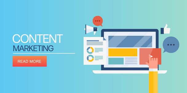 Content Marketing, digitales Branding, Kundenbindung und Online Content Management Konzept. - Vektor, Bild