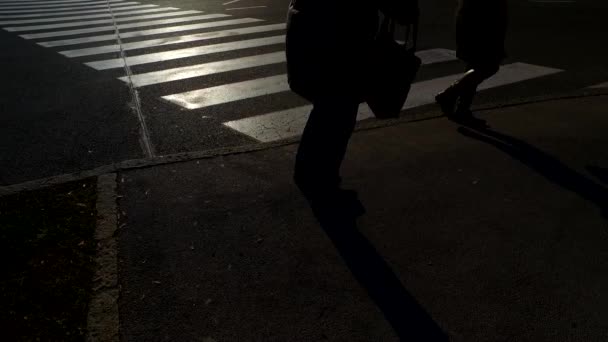 Silhouetten von Menschen auf dem Bürgersteig, Zebra. - Filmmaterial, Video