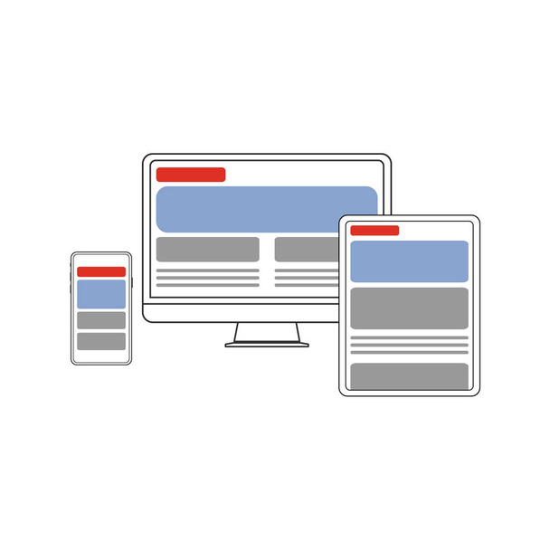 Design del sito Web reattivo con computer portatile, telefono cellulare e illustrazione vettoriale del PC Tablet
. - Vettoriali, immagini