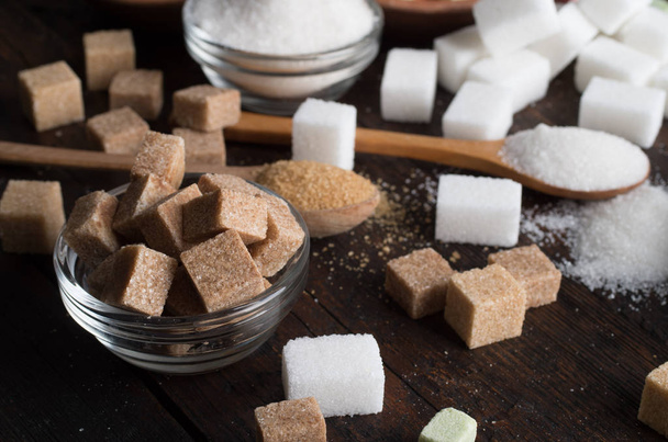 different types of sugar on wooden background - Photo, Image