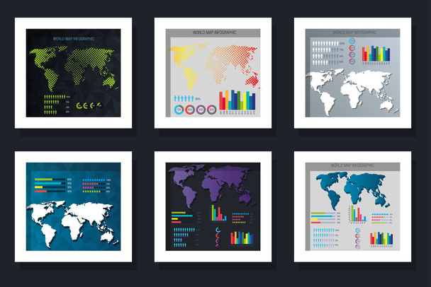 ワークフローと世界地図セットベクトルデザイン - ベクター画像