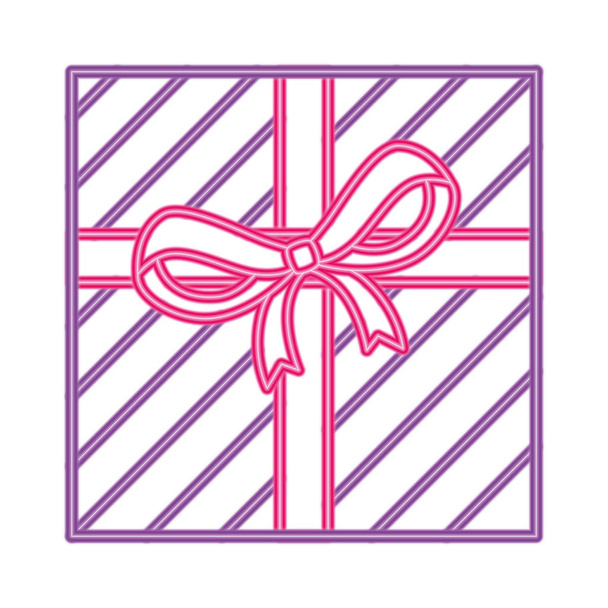 gift box with ribbon in neon light on white background - Vettoriali, immagini