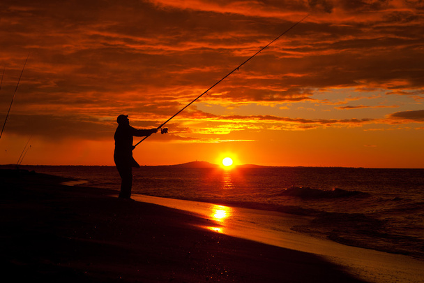 漁師のシルエット - 写真・画像
