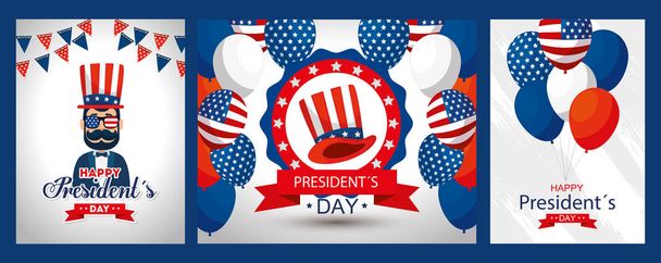 Man balloons and hat of usa happy presidents day vector design - Vector, Image