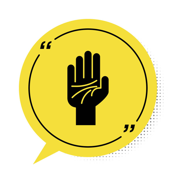 Palmeria nera dell'icona a mano isolata su sfondo bianco. Simbolo giallo della bolla vocale. Illustrazione vettoriale
 - Vettoriali, immagini