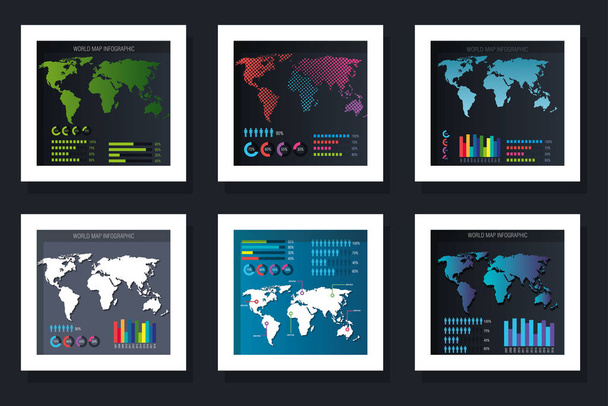 ワークフローと世界地図セットベクトルデザイン - ベクター画像