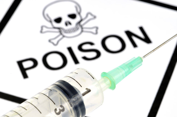 Poison cocnept with a syringe close up  - Photo, Image