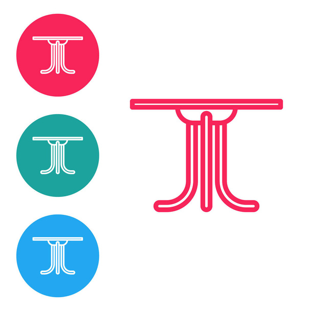 Línea roja Icono de mesa redonda aislado sobre fondo blanco. Establecer iconos en botones de círculo. Ilustración vectorial
 - Vector, imagen