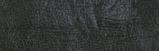 Old black leather, background and texture. Panorama. - Fotoğraf, Görsel