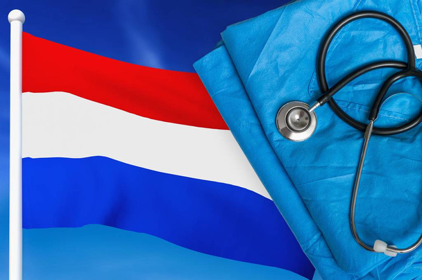 Ιατρική περίθαλψη στην Ολλανδία. Στηθοσκόπιο και ιατρική στολή. - Φωτογραφία, εικόνα