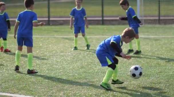 Hartnäckiger Fußballer trainiert, um Ball zu treten - Filmmaterial, Video