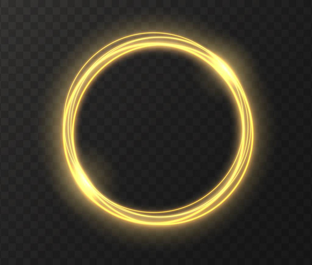 Círculo resplandeciente dorado aislado sobre fondo transparente. efecto de luz de anillo mágico amarillo
. - Vector, Imagen