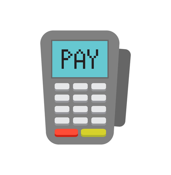 Máquina de pago vectorial y tarjeta de crédito. Terminal POS confirma el pago con tarjeta de crédito de débito, factura. Ilustración vectorial en diseño plano. Concepto de pagos NFC. Concepto isométrico de pagos NFC - Vector, imagen
