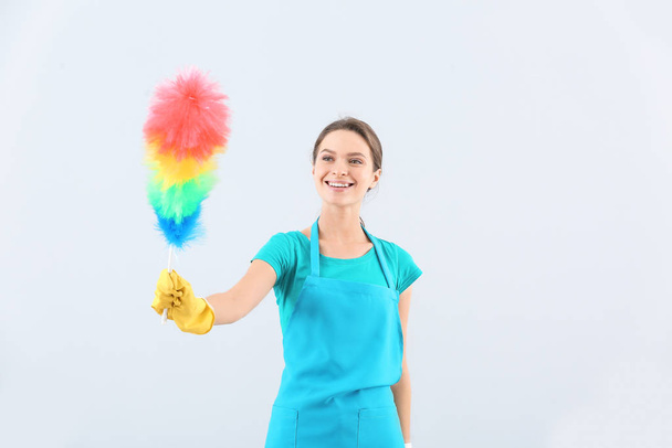 Portrait of janitor on light background - Foto, Imagem