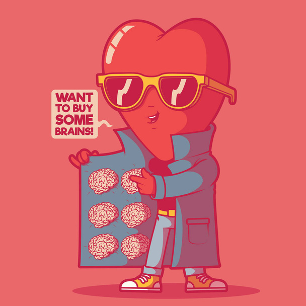 Heart man selling brain vector illustration. Medicine, imagination design concept - Vector, Image