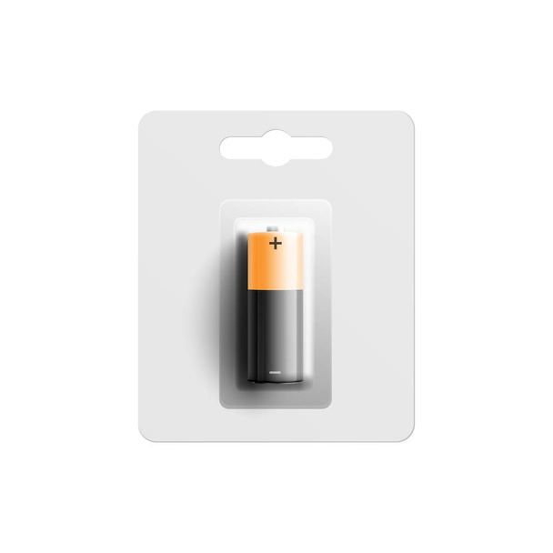 Mockup of square black battery in pack realistic vector illustration isolated. - Vector, Imagen