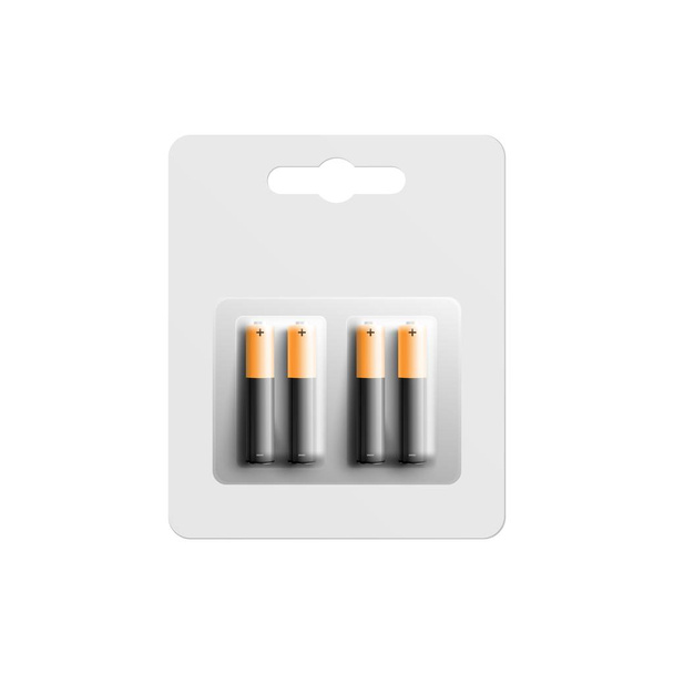 Mockup of blank package with Alkaline batteries, vector illustration isolated. - Vetor, Imagem