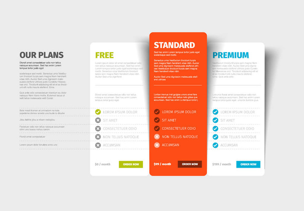 Pricing table light template - Vector, Image