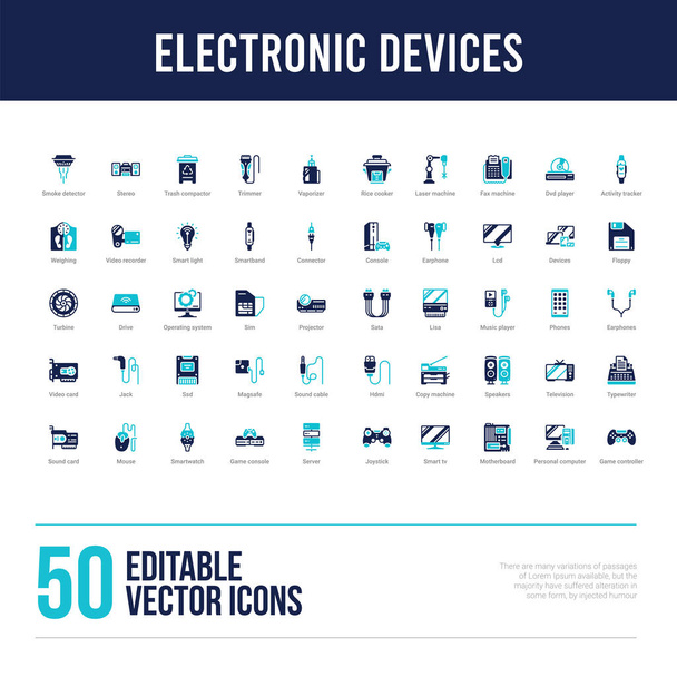 50 iconos llenos concepto de dispositivos electrónicos
 - Vector, imagen