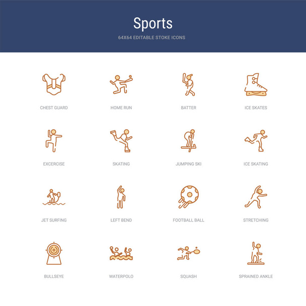 set of 16 vector stroke icons such as sprained ankle, squash, wa - ベクター画像