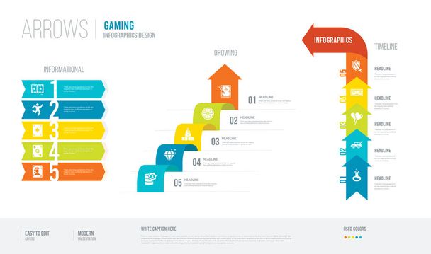arrows style infogaphics design from gaming concept. infographic - Vector, Image