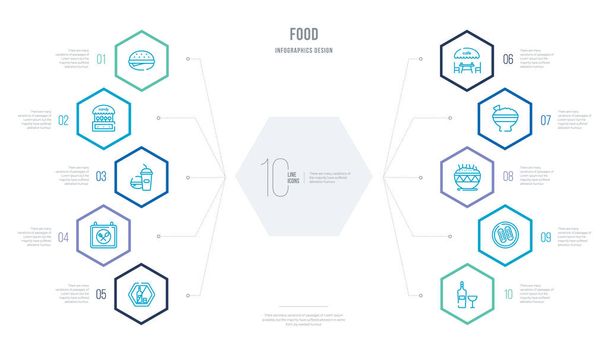 food concept business infographic design with 10 hexagon options - Vetor, Imagem