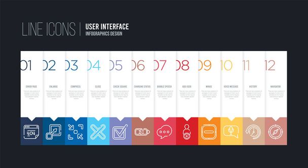 infographic design with 12 options. stroke line icons such as ch - Vector, Image